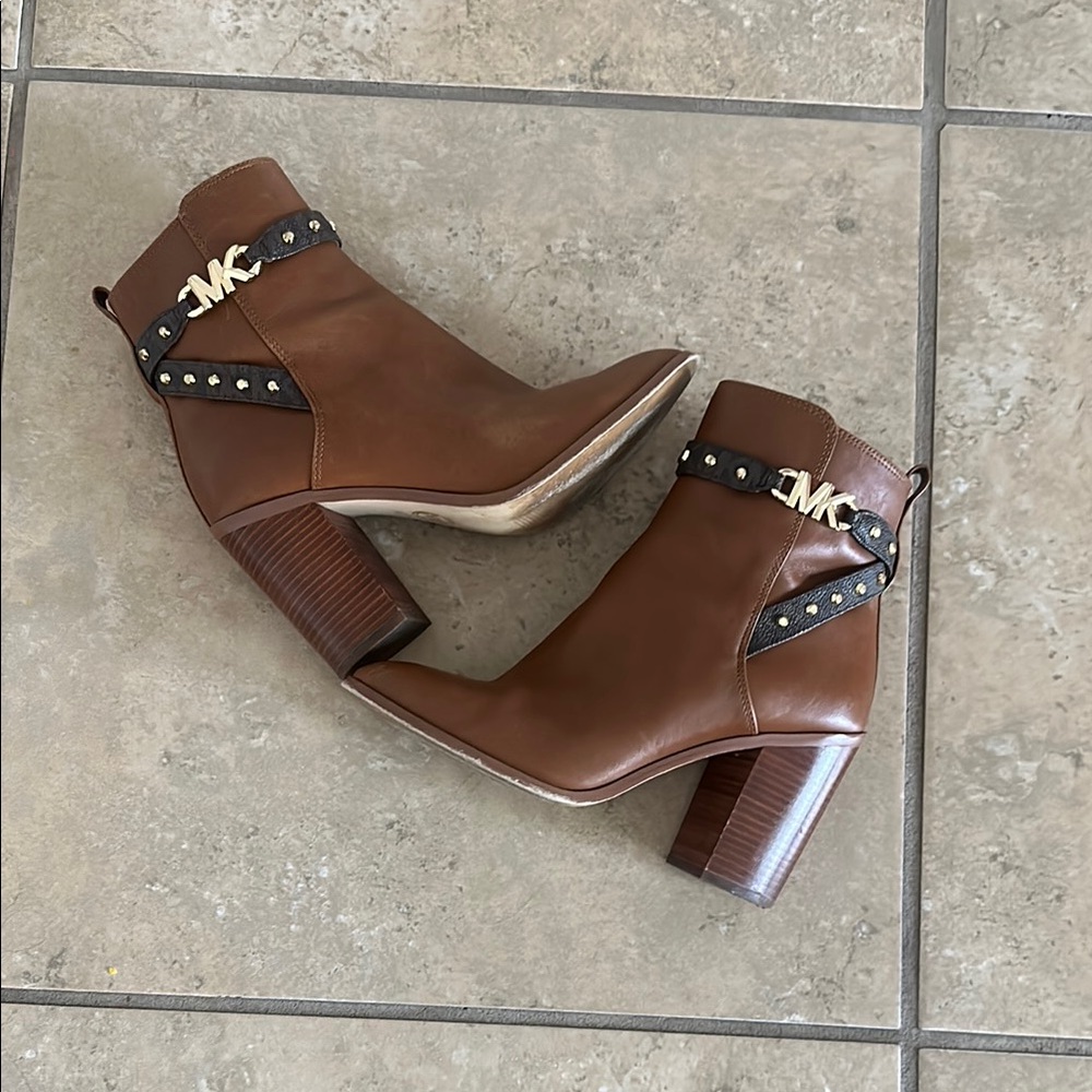 Michael Kors Brown Ankle Booties with Block Heel